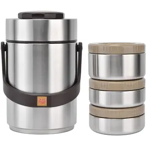 Thermos for Hot food Wide Mouth Lunch Box, 2300ml 3-Layer Stackable Insulated Food Container Reusable Leak Proof Soup Food Jar for Warm/Cool Food Daily Office Travel Picnic Outdoor Meals(Silver)