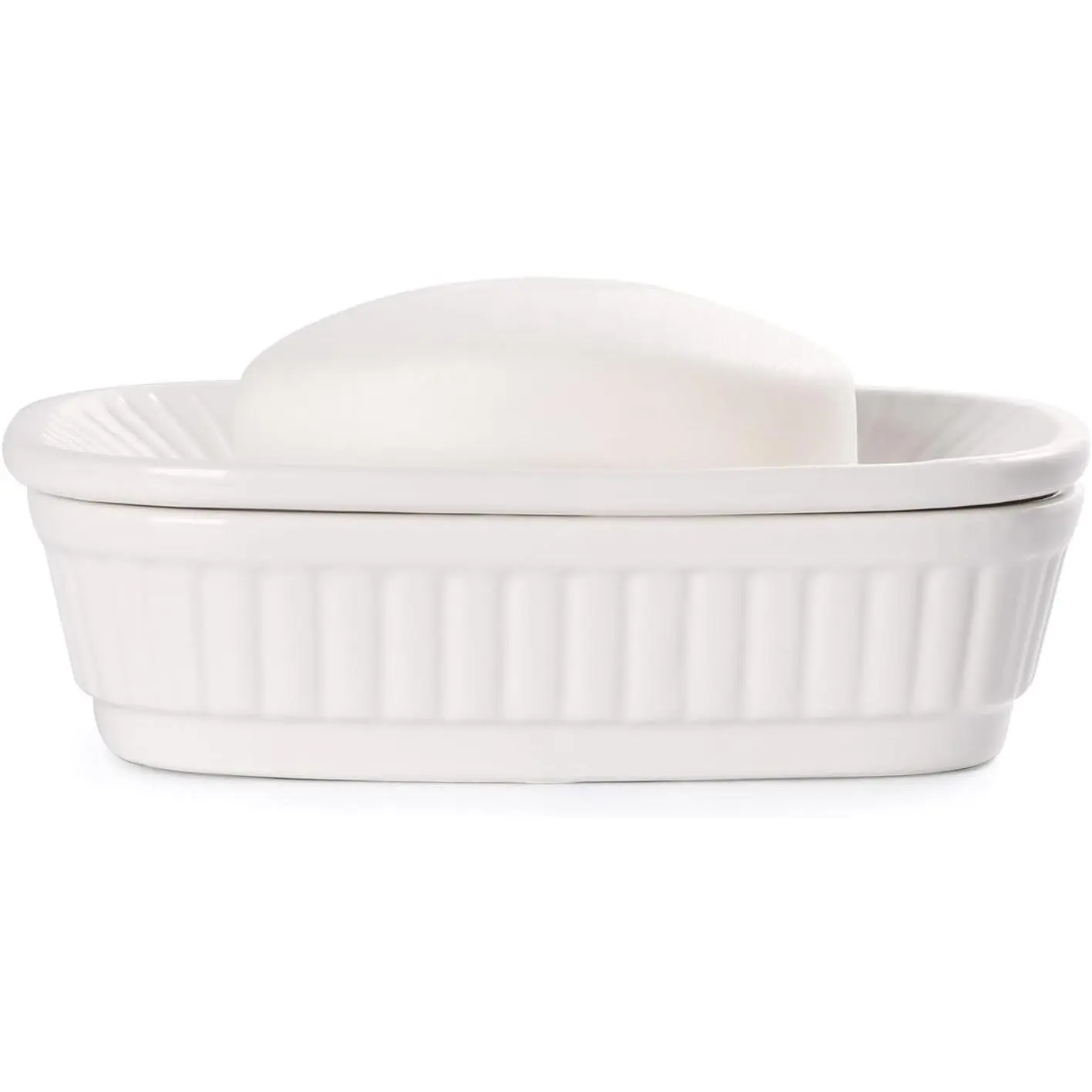 Ceramic Soap Dish, Self-draining Soap Holder, Double Layer Bar Soap Holder, White Draining Soap Dishes for Bathroom Shower Kitchen, Minimalist Vintage Style, Keep Soap Dry