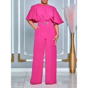 Women Jumpsuit Batwing Sleeves High Waist Wide Leg Female One Piece O Neck Elegant Female Fashion Party African Ladies Modest
