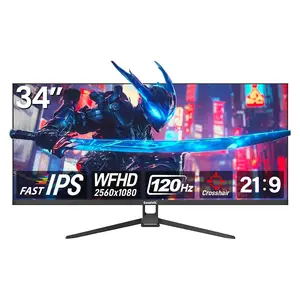 34-inch Ultra-Wide Gaming Monitor | 21:9 IPS Screen Display | 120Hz Refresh Rate | FreeSync & G-Sync Compatible | HDMI & DP Ports, Wall-mounted 75 * 75mm
