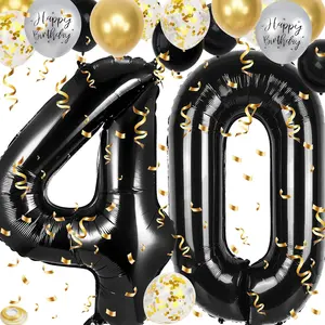40th Birthday Party Kit 40-Inch Number Balloons & 12-Inch Balloons for Men & Women’s Celebration