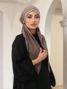 Women's Fashion Plain Bejeweled Stretchy Cap, Casual Versatile Simple Turban Hijab, Breathable Sun Protection Sweat-Wicking Jersey Hijabs