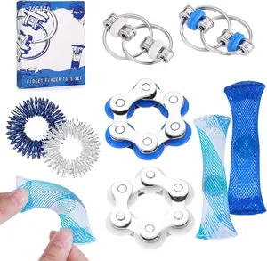 8 Pcs Sensory Fidget Toys Pack Flippy Roller Bike Chain Fidget Spinner Anxiety and Stress Relief Silent Tools Mesh Marble Acupressure Ring for Adults Teens Kids Boys Girls Easter Gifts