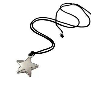 Star Pendant Necklace Simple Black Rope Adjustable Chain Choker
