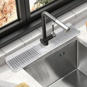 24 Inch Silicone Faucet Handle Tray, Long Kitchen Sink Splash Guard Mat, Water Drop Protector for Bathroom Countertop, Splash Proof