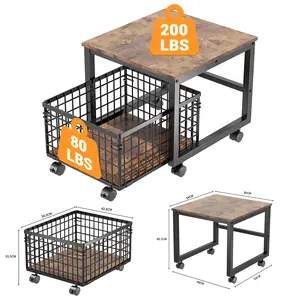 Mini Fridge Stand with Large Capacity Storage, Portable Refrigerator Table with 4 Lockable Wheels, Appliance Platform Table with Drawer Basket, Rolling Fridge Cart