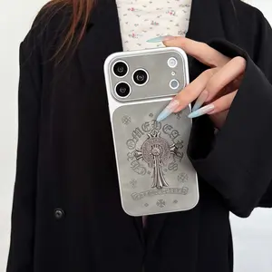 Trendy Laser Cross Phone Case for iPhone 16/15/14/13/12/11 Pro Max Leather Texture & Shockproof Cover