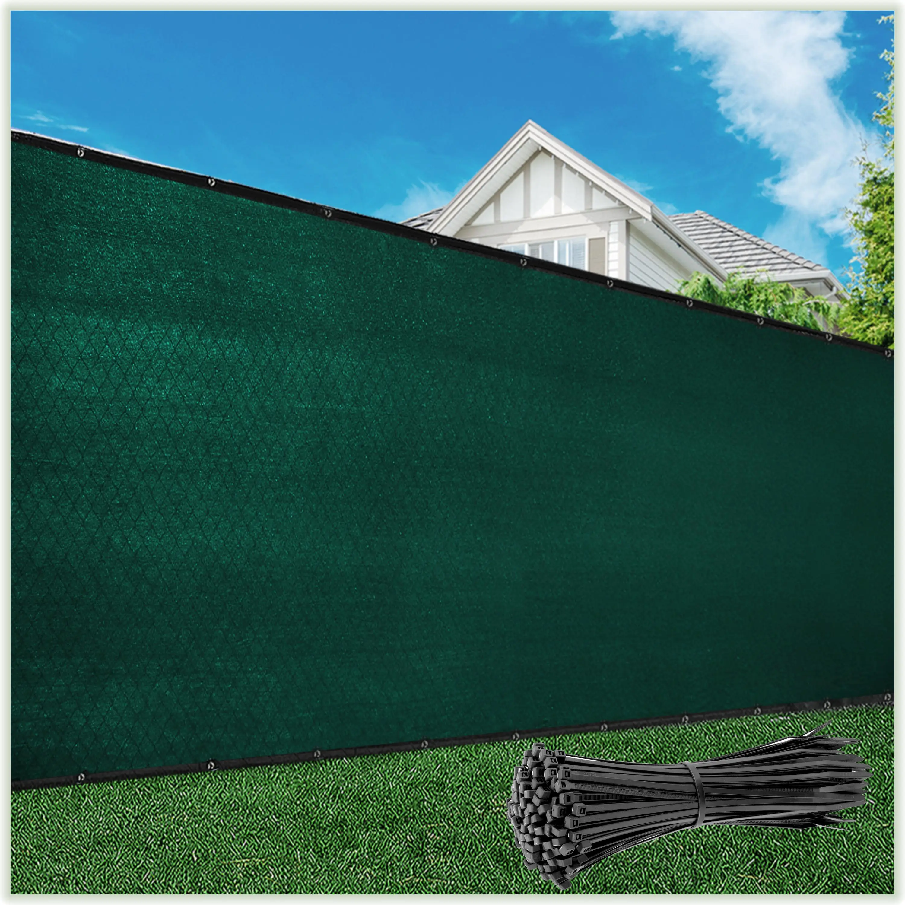 Custom-sized Green 8' Fence Privacy Screen Windscreen Cover Fabric Shade Tarp Netting Mesh Cloth - Commercial Grade 170 GSM - Heavy Duty