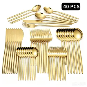 40-Piece Gold Flatware Set  Service for 8 | Modern Gold Finish | Stainless Steel