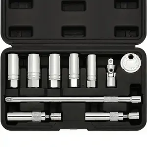 10PCS 3/8"Drive Magnetic Spark Plug Socket Set, 6PT&12PT, Include  9/16-Inch, 5/8-Inch, 13/16-Inch, 14mm,16mm,18mm,Extension Bar, Universal Joint & Spark Plug Gapper, CR-V Steel