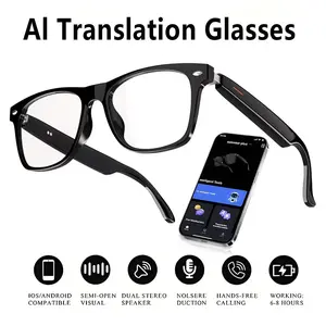 Intelligent Translation Smart Glasses, supporting 144 language translations, lightweight and portable, earphones for listening to music when going out, 85 * 2mAh battery, microphone and speaker, camera control, office use, ideal gift for men and women