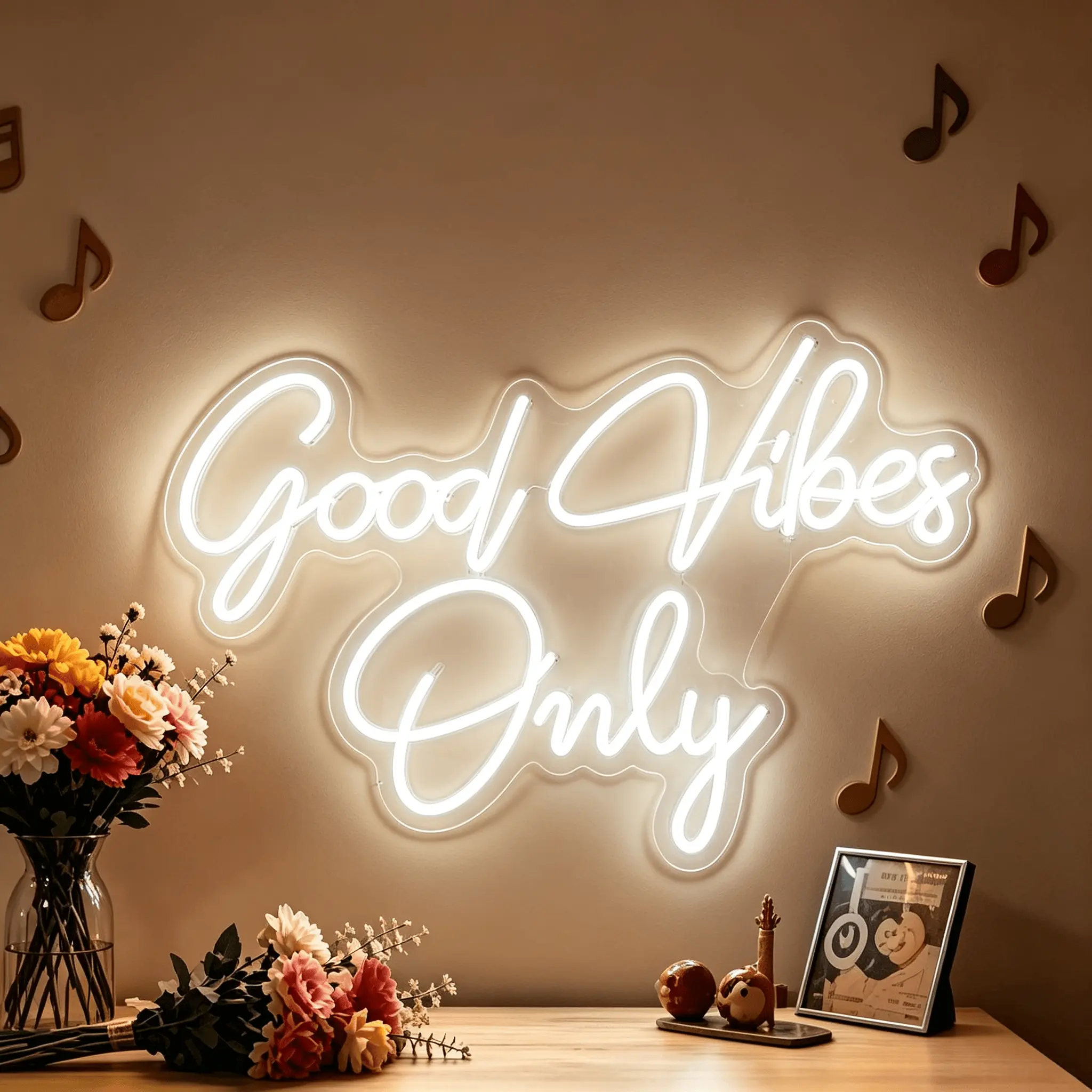 Good Vibes Only Plastic LED Neon Sign, USB-Powered Dimmable Ice Blue Cyan Light, Aesthetic Positive Quote Wall Decoration for Bedroom, Motivational Party Gift for Teens, Decorative Night Light, Ambient Decor Lighting