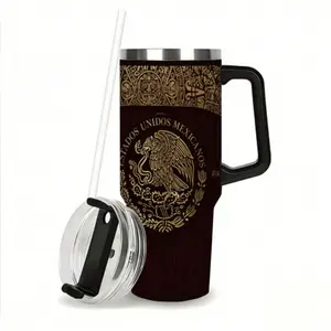 Mexico Soccer 20oz Tumbler, Aztec Eagle Serpent Graphic Insulated Travel Cup with Lid and Straw, Burgundy Gold Mexican Pride Car Cup, Futbol Fan Game Day Gift