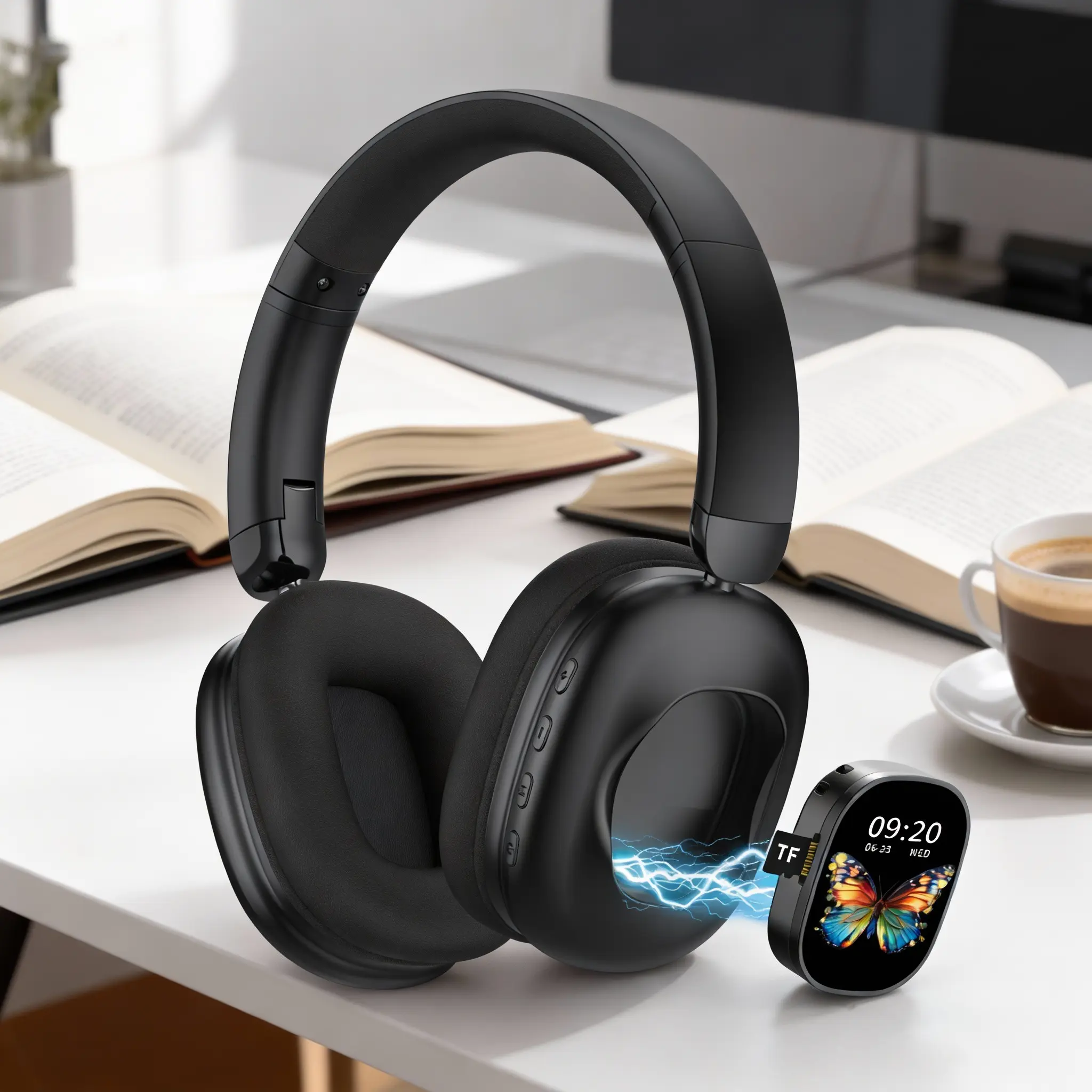 MUSEN Over Ear Bluetooth Headphones, Personalized Matching Design with Removable Magnetic LCD Touch Screen Headset, Music Lyrics Display, Call Time, Calculator, Flashlight ,Alarm TF Card, Foldable Wireless Headphones