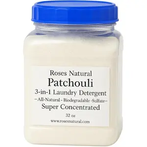 Roses Natural Patchouli 3-in-1 Laundry Detergent Powder 32 oz All-Natural Super Concentrated, HE Compatible, Sulfate-Free, Made in USA