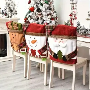 Christmas Themed Chair Cover, 1 Count Cute Snowman/Elk Design Chair Slipcover, Festive Decoration for Home Living Room Bedroom Dining Room Christmas gift
