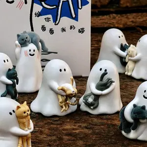 ANGRYFUN “Peek My Cat” Mini Glow Blind Box Figure – Cute Collectible Ghost Cat Desk Figurine, Nightlight Display Gift for Girls and Collectors