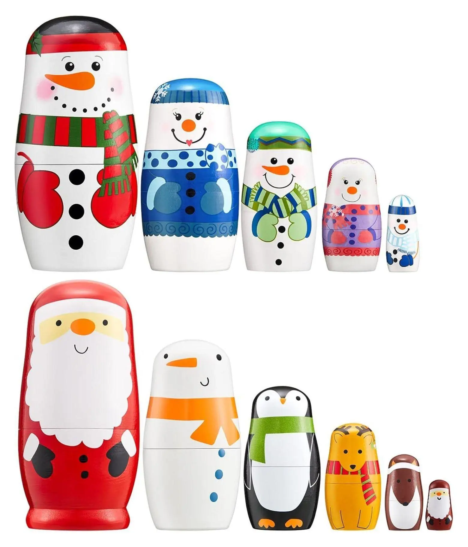 Christmas Santa Matryoshka Wooden Nesting Dolls Set (2-Piece) - Lightweight, Easy to Handle Russian Toys for Children Ages 3 and Up, Collectors - Holiday Decor, Cute Gifts (2.7x2.6x5.5 in), Kids