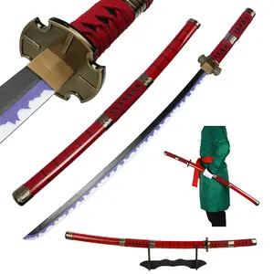 Anime Bamboo Wooden Roronoa Zoro Sword Cosplay Sandai Kitetsu 41 inches Samurai Katana with Belt & Holder Stand Display for Role Playing Collection Cosplay