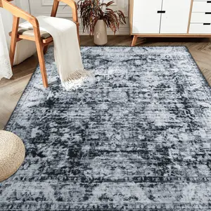 Washable Large Rugs,Light Gray Cashmere imitation Area Rug,Indoor Home Decor Rug,vintage printed carpet,Boho Vintage Distressed Non-Slip Low-Pile Non Slip Carpet for Living Room,Dining Room,Office, 5x8ft,6x9ft