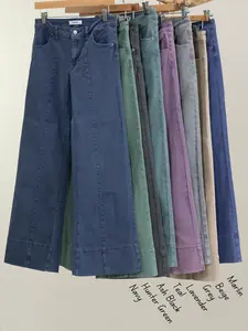Mid Rise Wide Leg Color Denim Pants