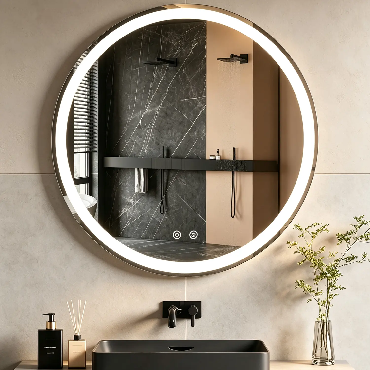 Round LED Bathroom Vanity Mirror with Anti-Fog - Dimmable 3-Color Lighted Tempered Glass Mirror, Memory Function & Shatter-Proof Design for Makeup