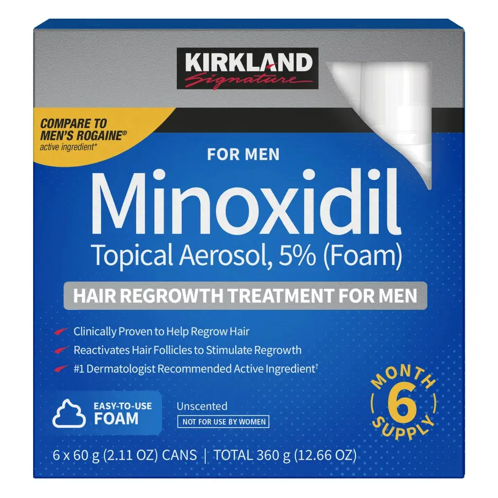 Kirkland Signature Minoxidil 5% Foam for Men – Hair Regrowth Treatment – Extra Strength Topical Aerosol – Unscented – Choose 1 Pack to 6 Pack (2.11 oz Each)