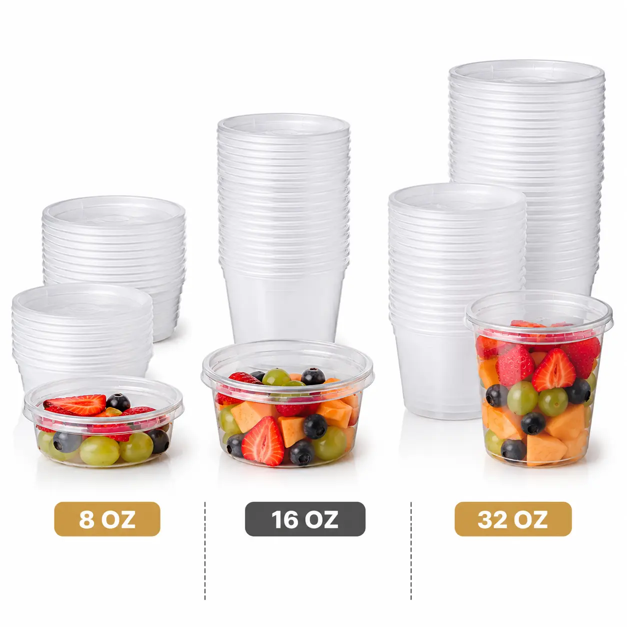 VeZee Lightweight Clear Plastic Round Deli Containers with Lids, BPA Free Food Storage Cups, Leak Resistant Round Plastic Containers for Meal Prep, Soup, Salad, Snacks, Sauce, Freezer Safe, Reusable