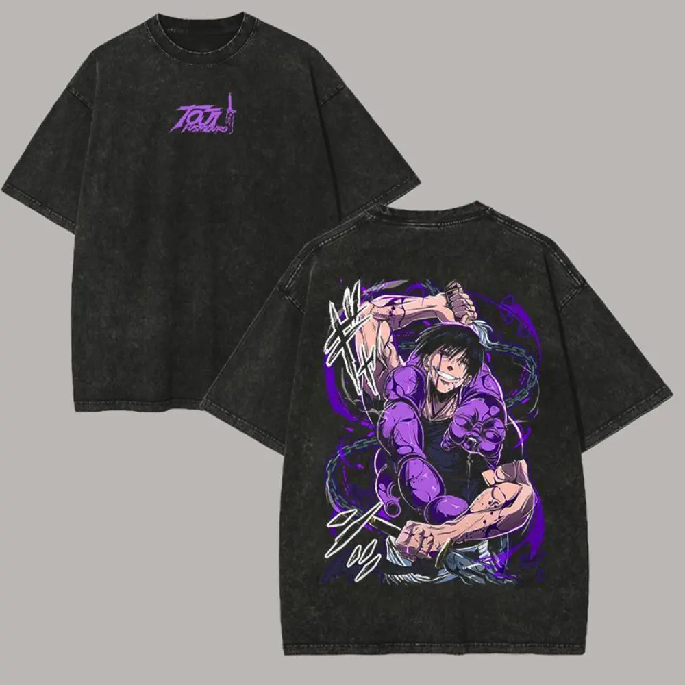Fushiguro Toji Graphic T-shirt Jujutsu Kaisen Manga Vintage Washed T Shirt Men Women Oversized Clothing Cotton Short Sleeve Tees