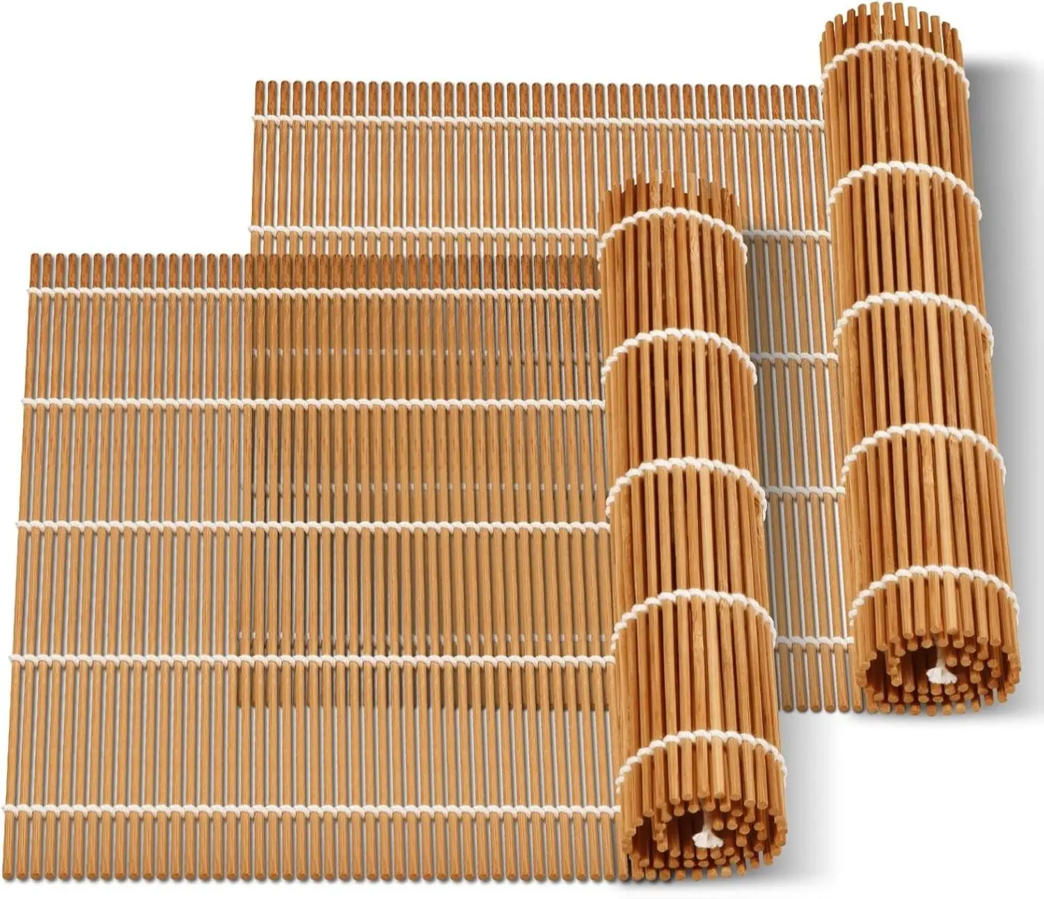 2-Pack Square Bamboo Sushi Rolling Mats (9.5"x9.5") - Eco-Friendly Specialty Kitchen Utensils, Easy-to-Use Home Kitchen Accessory for Family Sushi Making Beginners