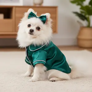 Simulated Silk Pajamas Pet Puppy Clothes Teddy VIP Bichon Bear Pomei Cat Clothing Two-legged Clothes Spring And Summer Clothes Poodle