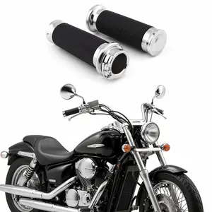 1" Black & Chrome Motorcycle Handlebar Hand Grips - Aluminum & Rubber Construction, Compatible with 1" Handlebars Cruiser Models
