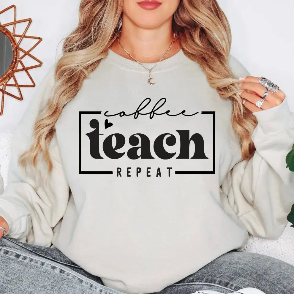Coffee Teach Repeat • Sand Pullover Coffee Teach Repeat • Sand Pullover