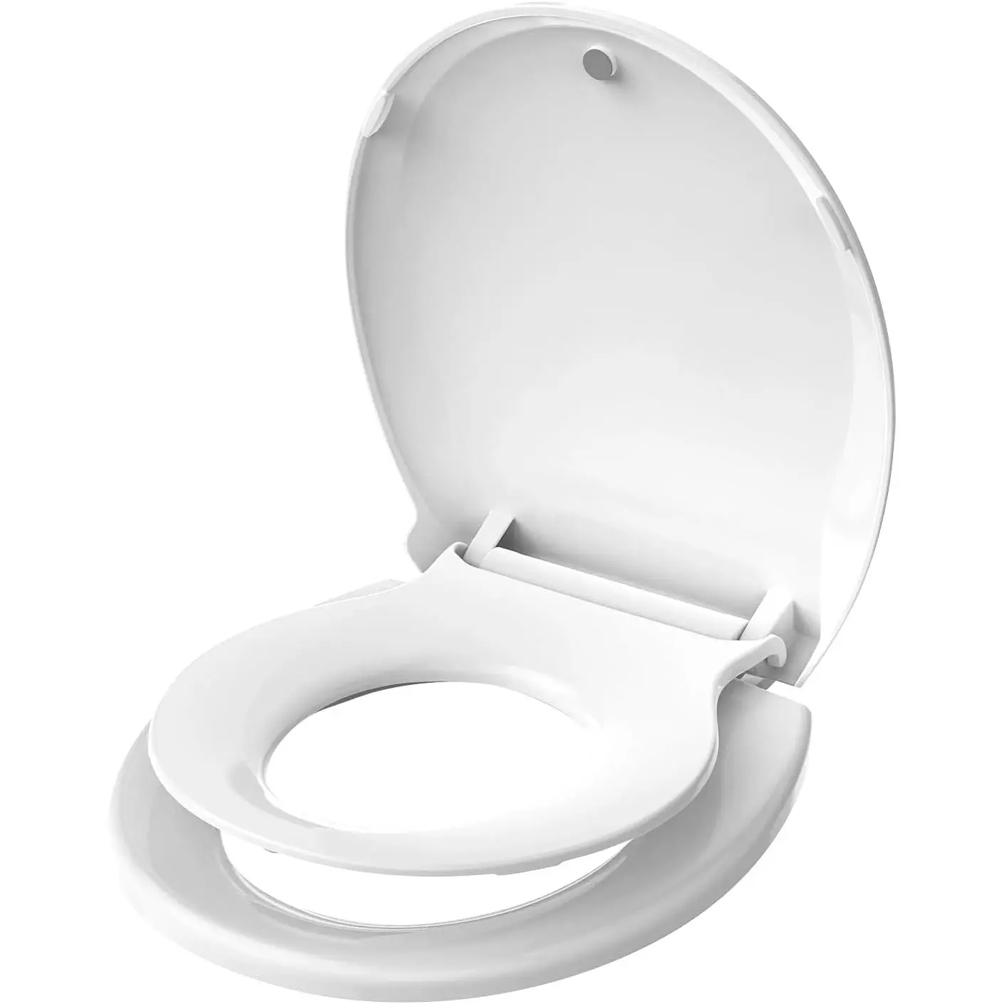Toddler Toilet Seat with Potty Training Seat Round 16.5inch, 2 in 1 Toilet Seat for Family Built-in Baby Seat Removable, Soft Close + Easy Clean, PP Safe Material, White