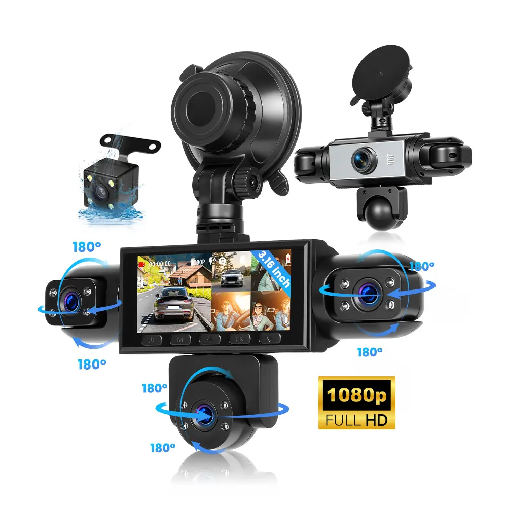 5-Lens Dash Cam 3.16” IPS Night Vision Car DVR 360° Five Camera Car Recorder 1080P+4*480P Loop Recording Reverse Assist Dash Cam without TF Card