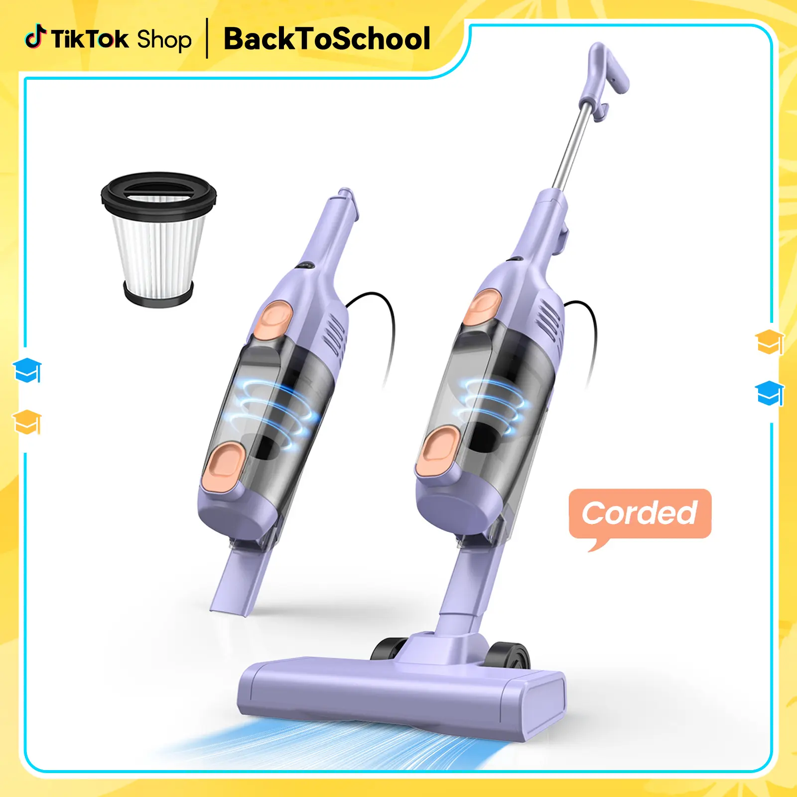 INSE R6X Aspiradora Escoba con Cable 600W 15KPa, Ultraligera sin Bolsa, 3 en 1 de Mano para Hogar, Alfombra, Suelo Duro, Pelo de Mascotas y Coche Púrpura Upright Vacuums pet lovers home essentials tiktokshopbacktoschool