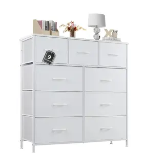 Dresser for Bedroom, 9 Storage Drawers, Anti-Tip Tall Fabric Closet Chests Organizer Tower Furniture with Wooden Top Metal Frame for Clothes, Kids Room, Living Room, Hallway, Entryway