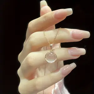 Crystal Necklace, Luxurious Pink Featuring Cherry Blossoms, Oval Pendant And Collarbone Chain, Designed for Women