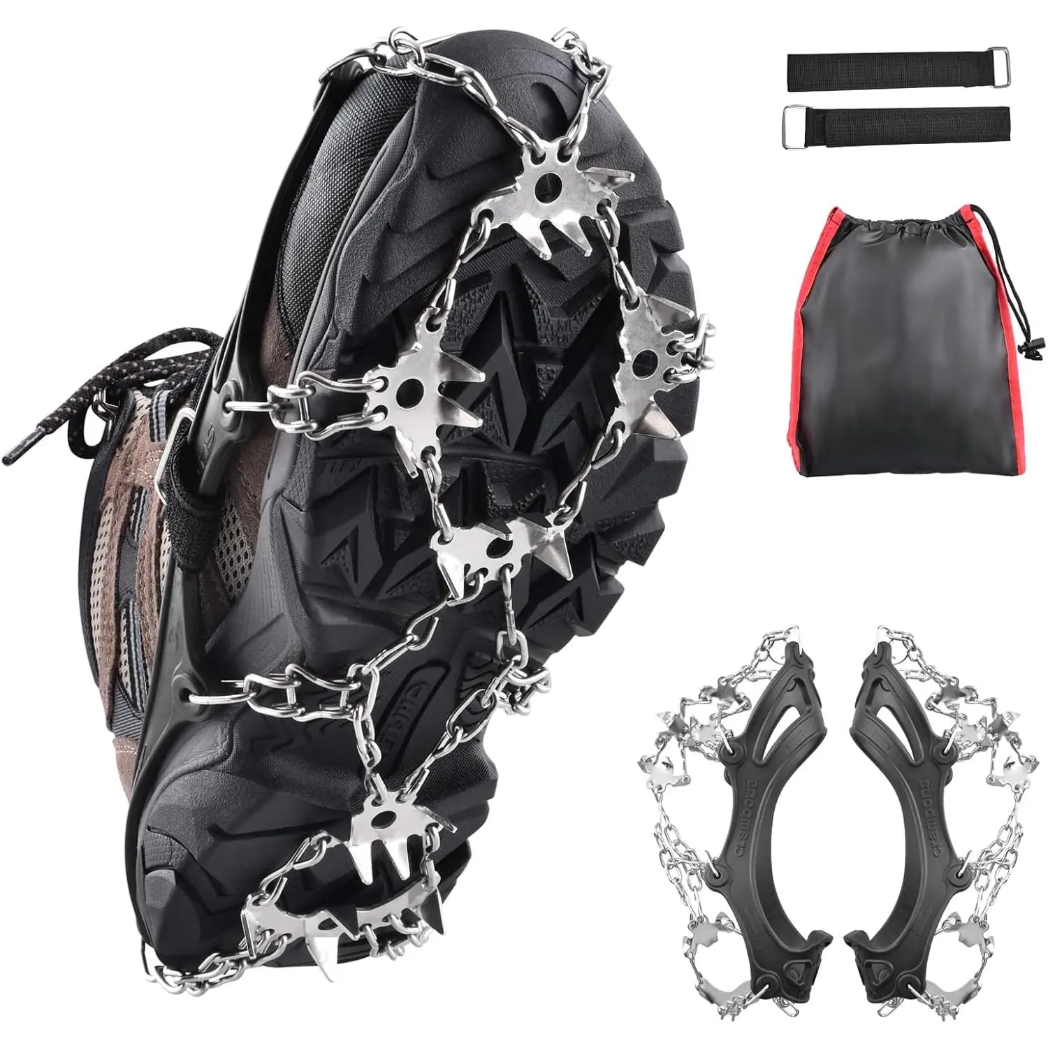 Anti Slip Stainless Steel Micro Spikes Ice Cleats Snow Traction Grips Crampons for Boots Shoes, Perfect for Hiking Fishing Walking Climbing Jogging Mountaineering