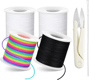 4 Rolls Elastic String for DIY Crafts 1mm Stretchy Cord for Jewelry Making Sewing Necklace Beading 660FT Black White Rainbow with Scissors & Needle