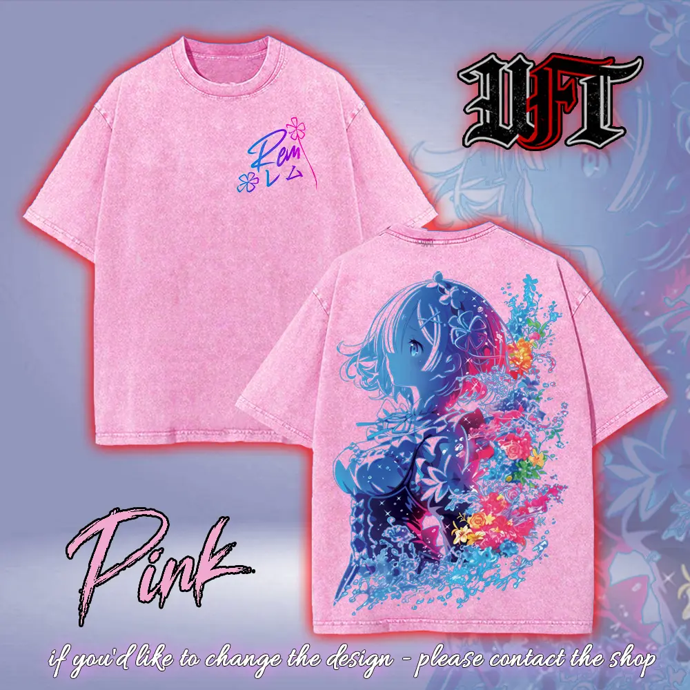 Rem Re zero best waifu pink neon art 2020 anime game movie 2 sided washed tshirt graphic tees tank top hoodie sweat shirt menswear