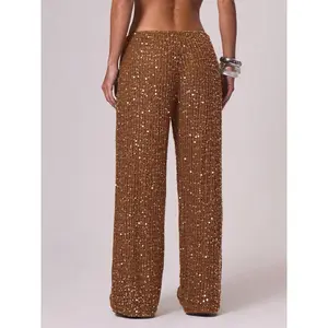 Women Bohemian Beach Pants 2026 Elegant Summer Sequined Long Trousers Fashionable Holiday Casual Fitted
