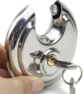 Disc Padlock with Key - Heavy Duty Round Circle Lock for Warehouse, Gym, Storage Locker, and Outdoors
