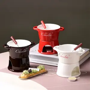 Portable Mini Cheese Pot with Handle, Chocolate Ceramic Hot Pot, Halloween Christmas Candy Melting Cup, Candle Heated Coffee Warmer