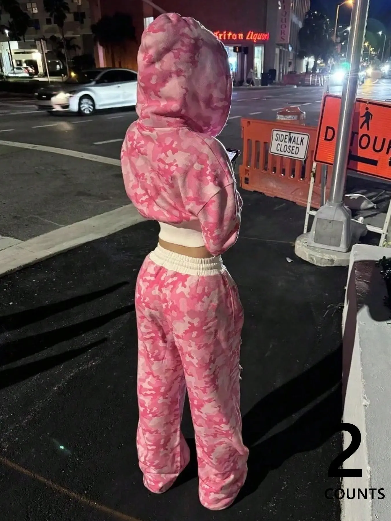 Women's Y2K Pink Camo Print Hoodie Set, Long Sleeves Cropped Sweatshirt & Versatile Jogger Two-Piece Loungewear, Ideal for Street Trendy Wear