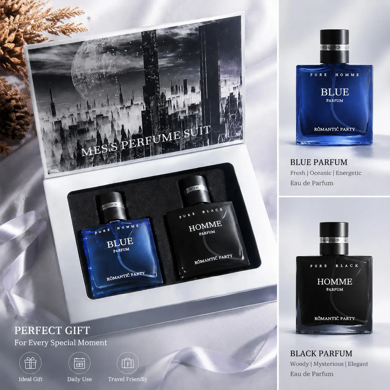Men's Confidence Perfume, Fragrance for Men, Fashionable Scented Aromatic Fragrance Cologne with Oriental Flavors, Elegant Scent, Captivating Scent, Long-Lasting Floral Fruity Scent, Perfect for Holidays, Dates, Daily Use, Has gift box packaging