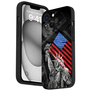 Straight Edge Statue of Liberty Pattern Phone Case for iPhone 16 15 14 Pro Max 13 12 11 XR XS Plus Shockproof Non Slip Military-Grade Protection Silicone Cover