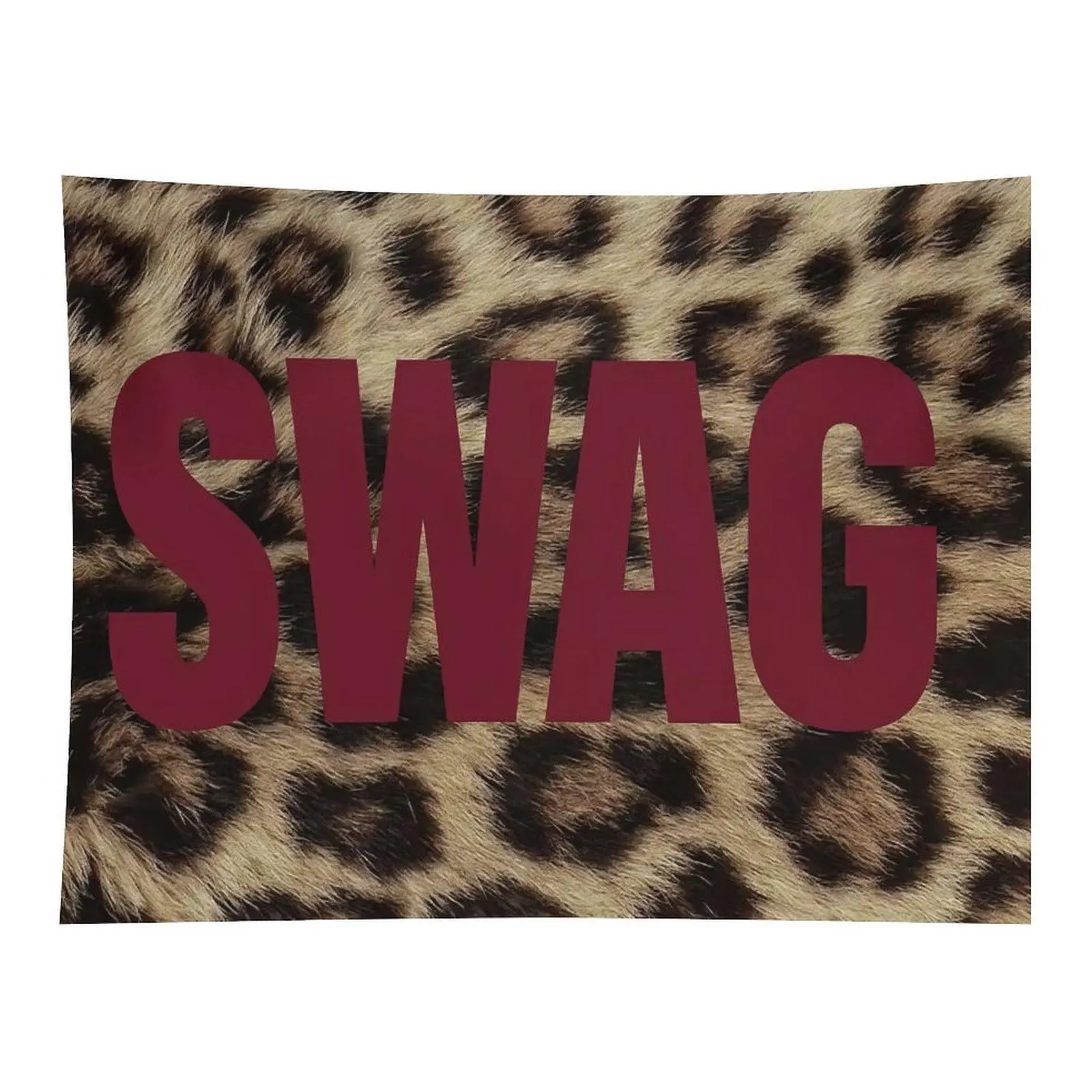 Trendy Burgundy SWAG Letter On Realistic Leopard Fur Print Retro Hip Hop Animal Pattern Aesthetic Room Wall Hanging Tapestry