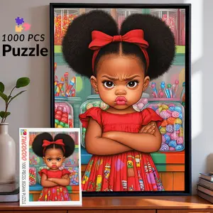 Cute Sassy Little Girl 1000 Pieces Jigsaw Puzzle Puzzle Hobby Relaxing Family Game for Brain Exercise Stress Relief Adorable Cartoon Art Challenging Adult Puzzle Fun Wall Décor Creative Gift for Friends and Seniors 27.5x20inch 70x50cm Jigsaw Puzzle