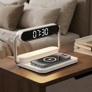 4-IN-1 Foldable Wireless Charger 15W Fast Charging Station with Alarm Clock Wireless 5.1 Speaker RGB Night Light, Qi-Certified, Dual Alarm Snooze Touch Dimmable Lamp, Portable All-in-One Bedside Desk Gadget for iPhone Samsung Android AirPods#SummerVibes